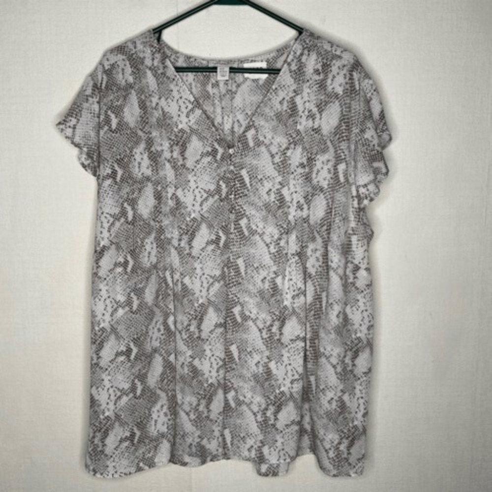 Carolina Belle Snakeskin Print Flutter Short Sleeve V-Neck Blouse Women 3X China